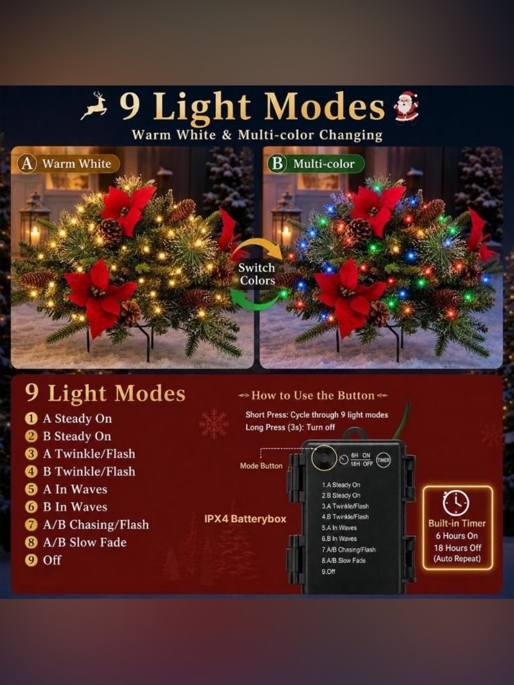 Holiday string lights on wreath